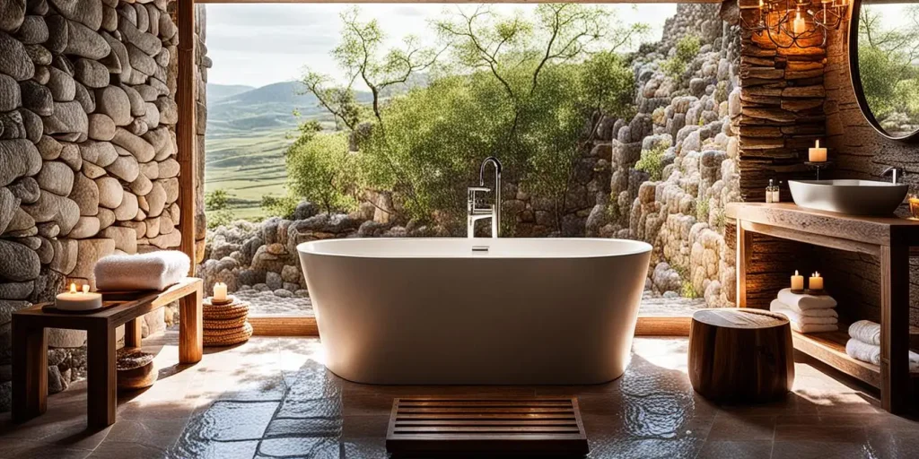 salle de bain chauffée avec vue panoramique sur la colline